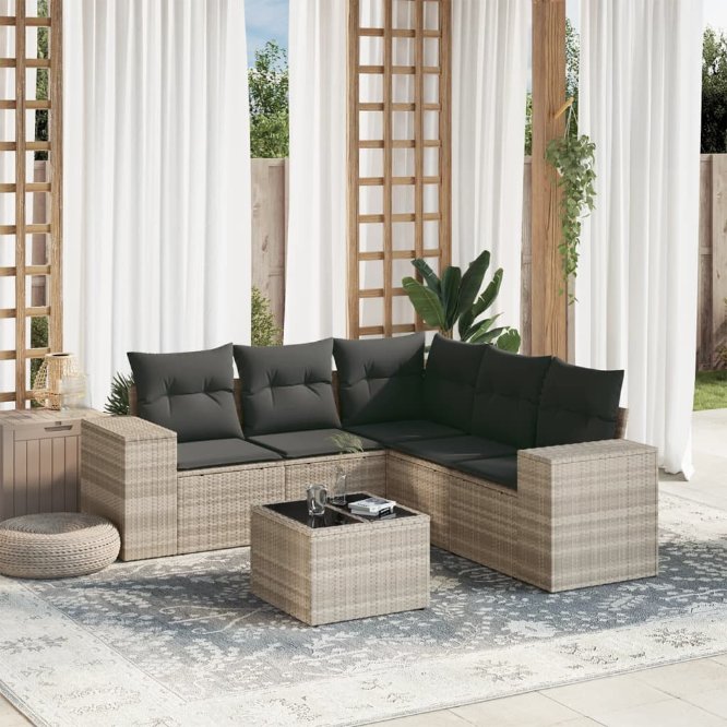 5-tlg. Garten-Sofagarnitur mit Kissen Schwarz Poly Rattan