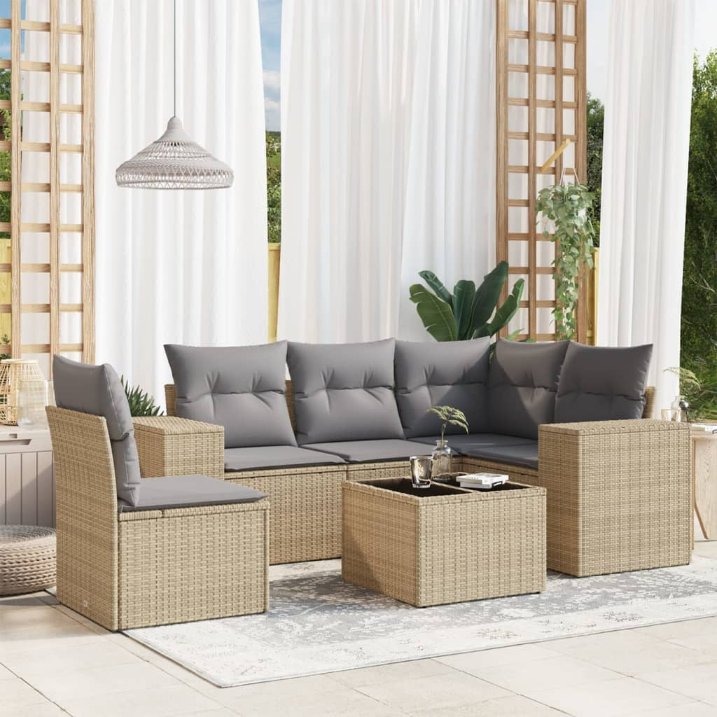 5-tlg. Garten-Sofagarnitur mit Kissen Schwarz Poly Rattan