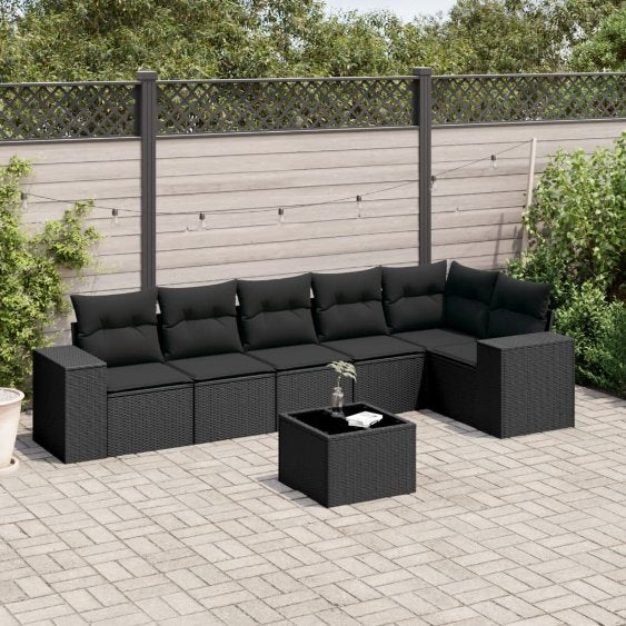 6-tlg. Garten-Sofagarnitur mit Kissen Schwarz Poly Rattan