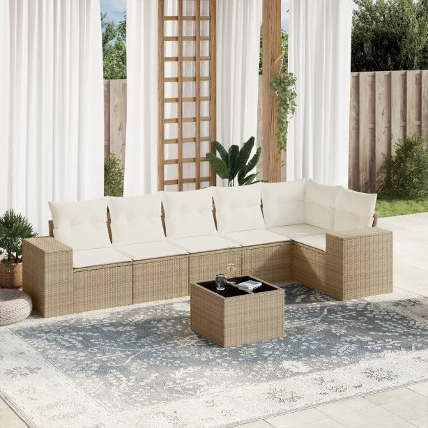 6-tlg. Garten-Sofagarnitur mit Kissen Schwarz Poly Rattan