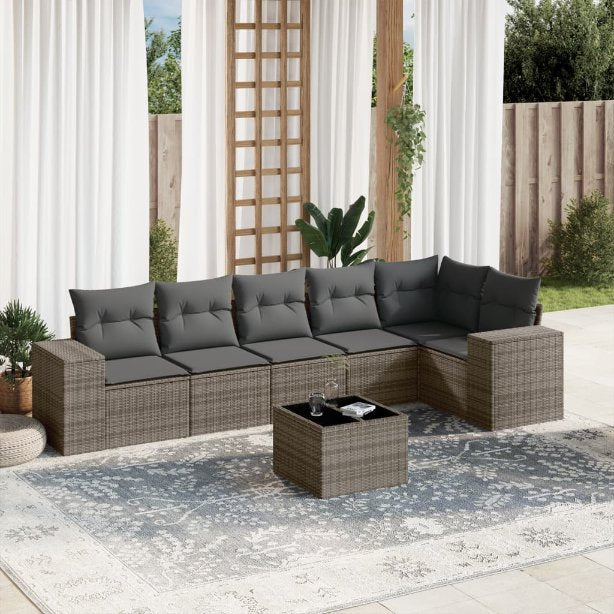 6-tlg. Garten-Sofagarnitur mit Kissen Schwarz Poly Rattan