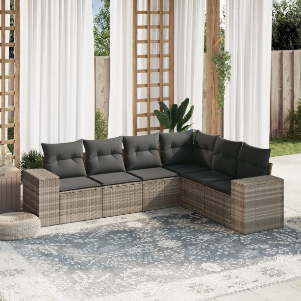 6-tlg. Garten-Sofagarnitur mit Kissen Schwarz Poly Rattan