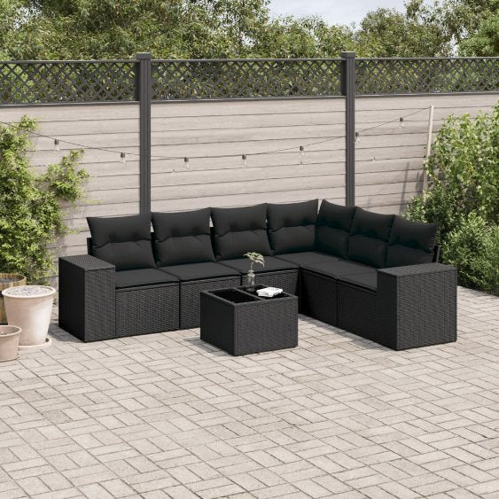 6-tlg. Garten-Sofagarnitur mit Kissen Schwarz Poly Rattan