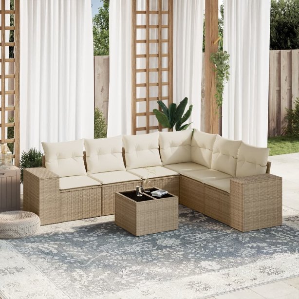 6-tlg. Garten-Sofagarnitur mit Kissen Schwarz Poly Rattan