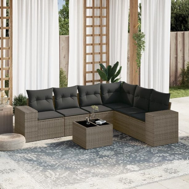 6-tlg. Garten-Sofagarnitur mit Kissen Schwarz Poly Rattan