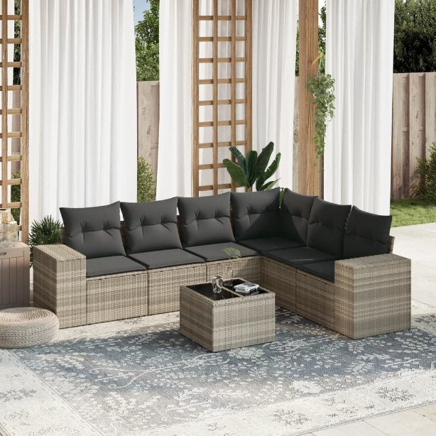 6-tlg. Garten-Sofagarnitur mit Kissen Schwarz Poly Rattan