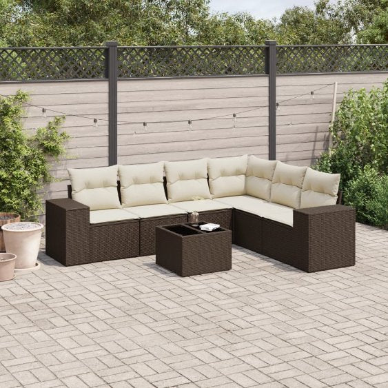6-tlg. Garten-Sofagarnitur mit Kissen Schwarz Poly Rattan