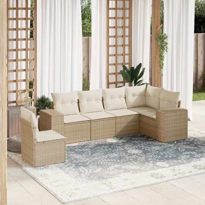 6-tlg. Garten-Sofagarnitur mit Kissen Schwarz Poly Rattan