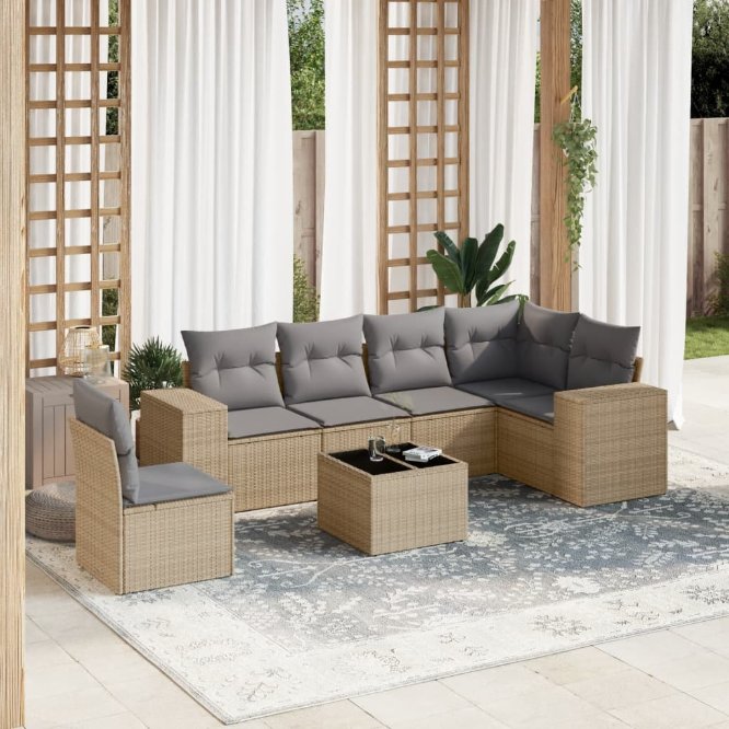 6-tlg. Garten-Sofagarnitur mit Kissen Schwarz Poly Rattan