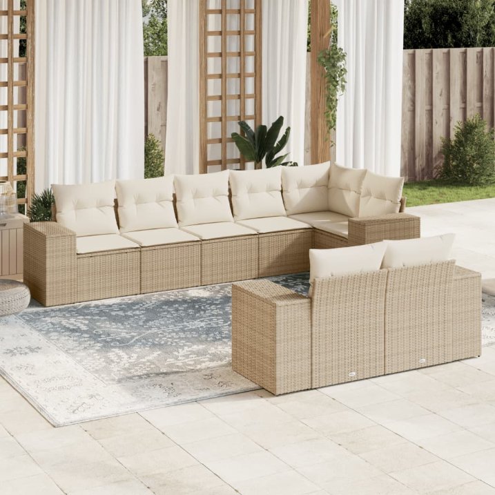 8-tlg. Garten-Sofagarnitur mit Kissen Schwarz Poly Rattan