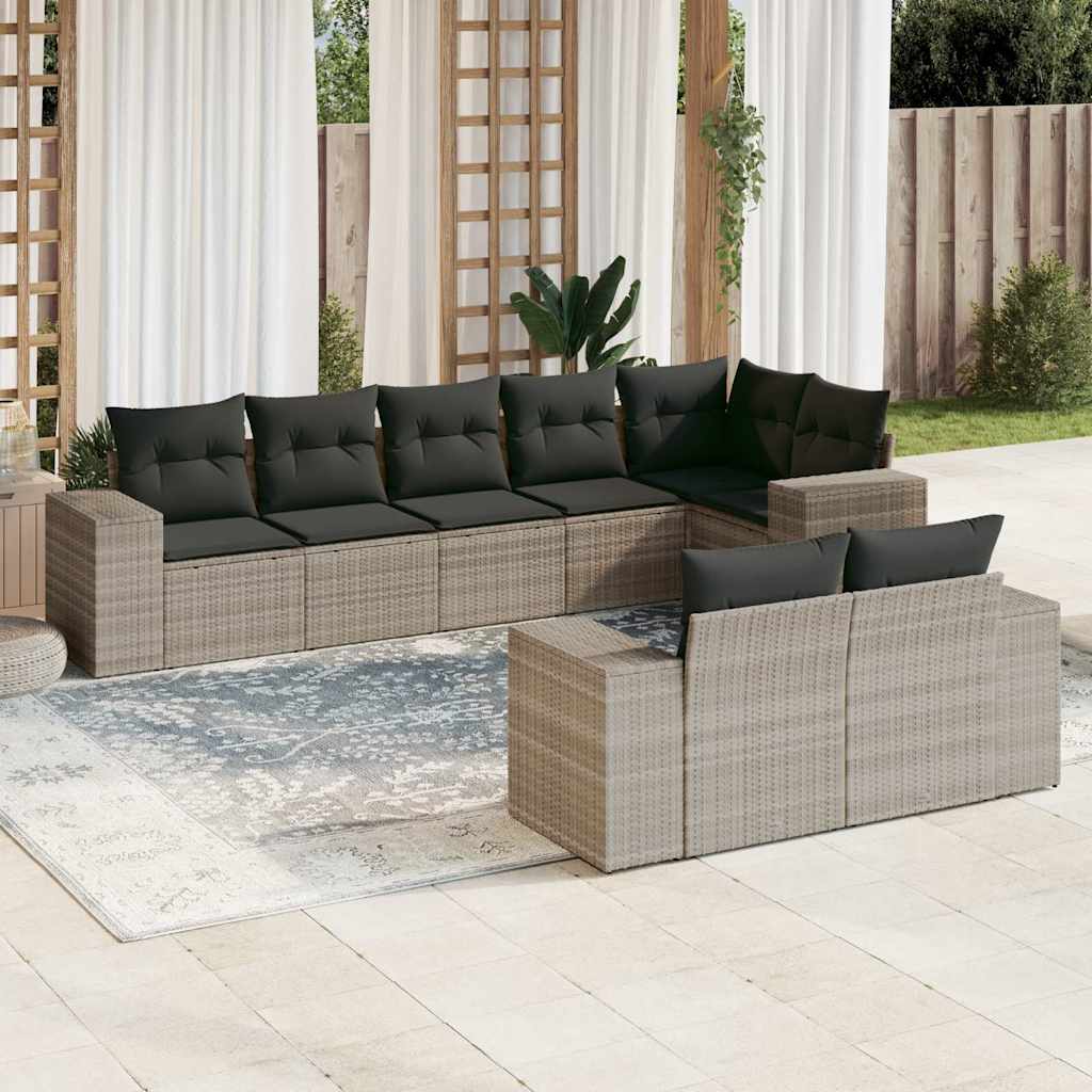 8-tlg. Garten-Sofagarnitur mit Kissen Schwarz Poly Rattan