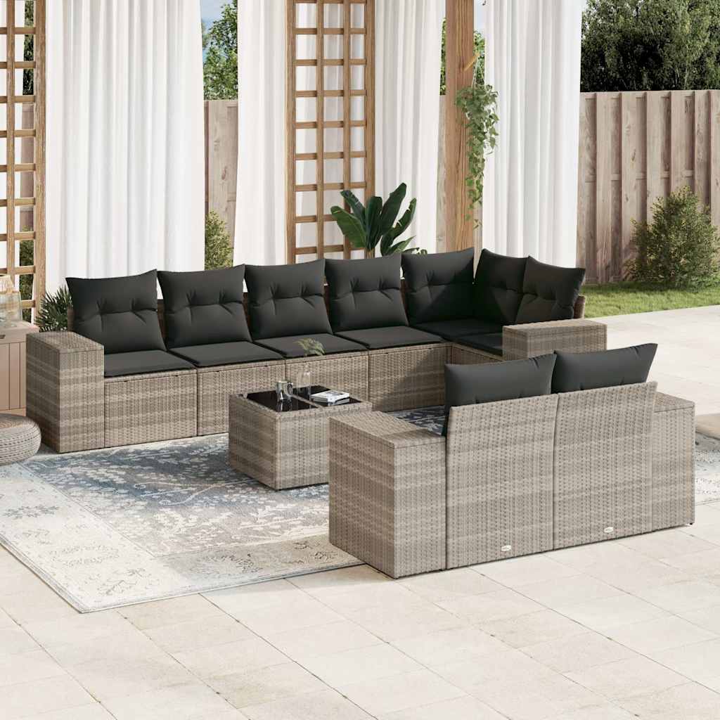 8-tlg. Garten-Sofagarnitur mit Kissen Schwarz Poly Rattan
