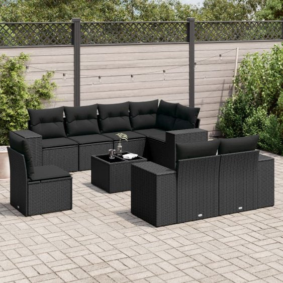 8-tlg. Garten-Sofagarnitur mit Kissen Schwarz Poly Rattan