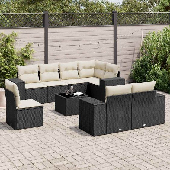 8-tlg. Garten-Sofagarnitur mit Kissen Schwarz Poly Rattan