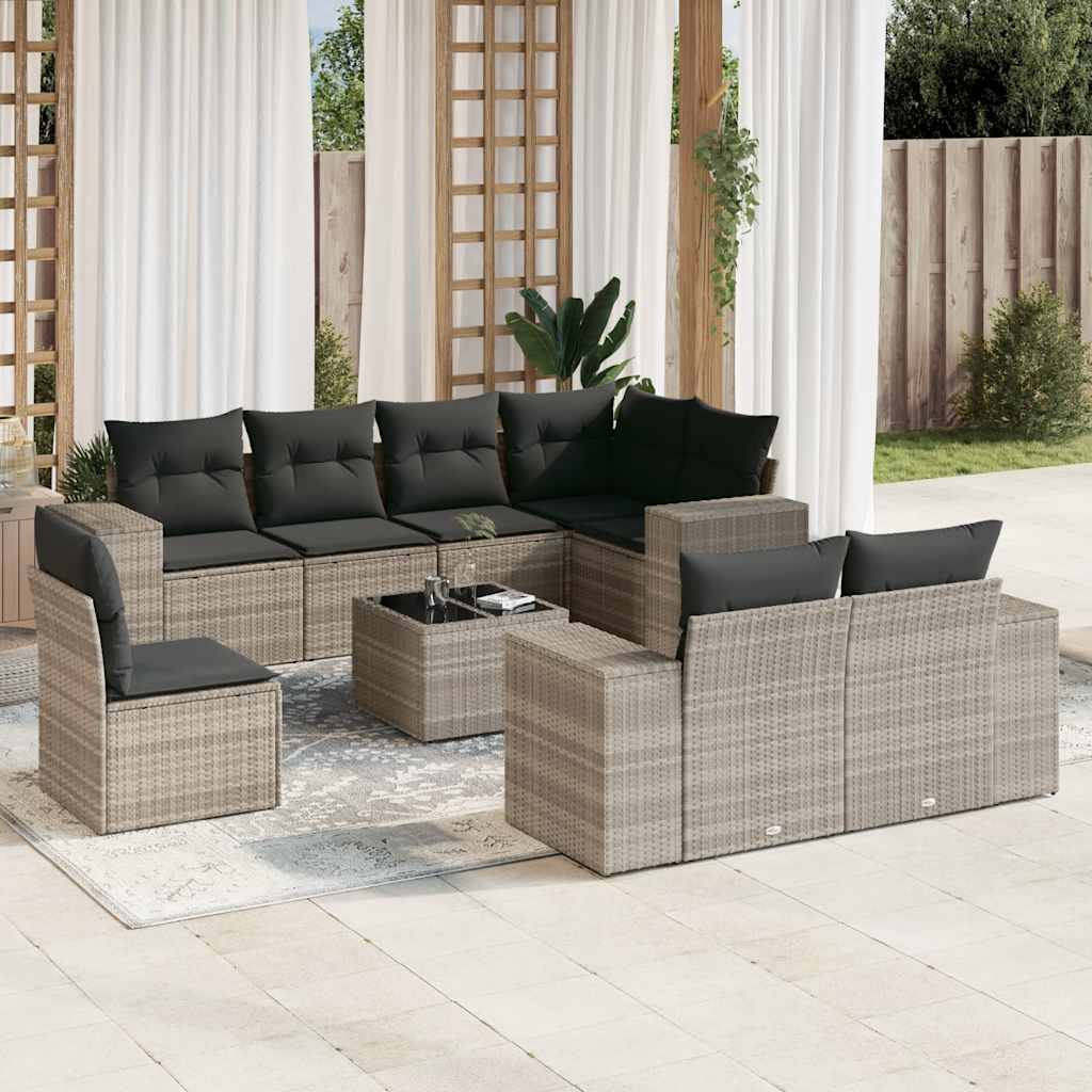 8-tlg. Garten-Sofagarnitur mit Kissen Schwarz Poly Rattan