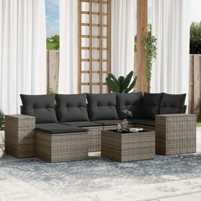 6-tlg. Garten-Sofagarnitur mit Kissen Schwarz Poly Rattan