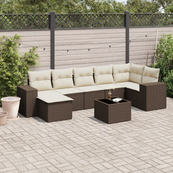 7-tlg. Garten-Sofagarnitur mit Kissen Schwarz Poly Rattan
