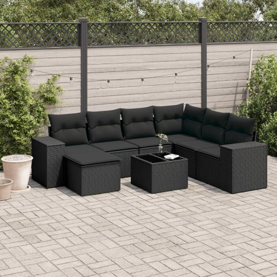 7-tlg. Garten-Sofagarnitur mit Kissen Schwarz Poly Rattan
