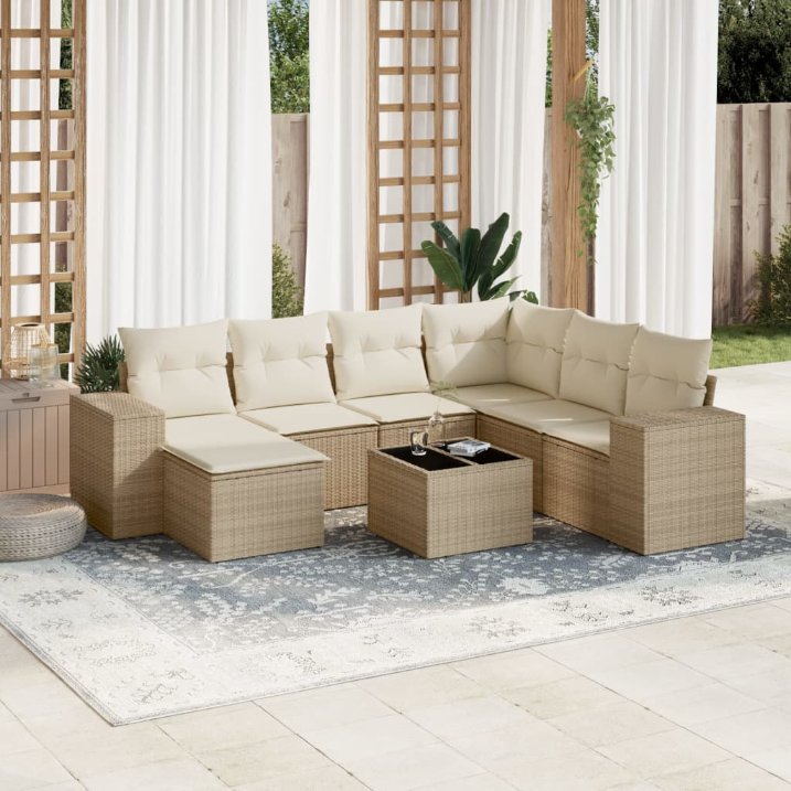 7-tlg. Garten-Sofagarnitur mit Kissen Schwarz Poly Rattan
