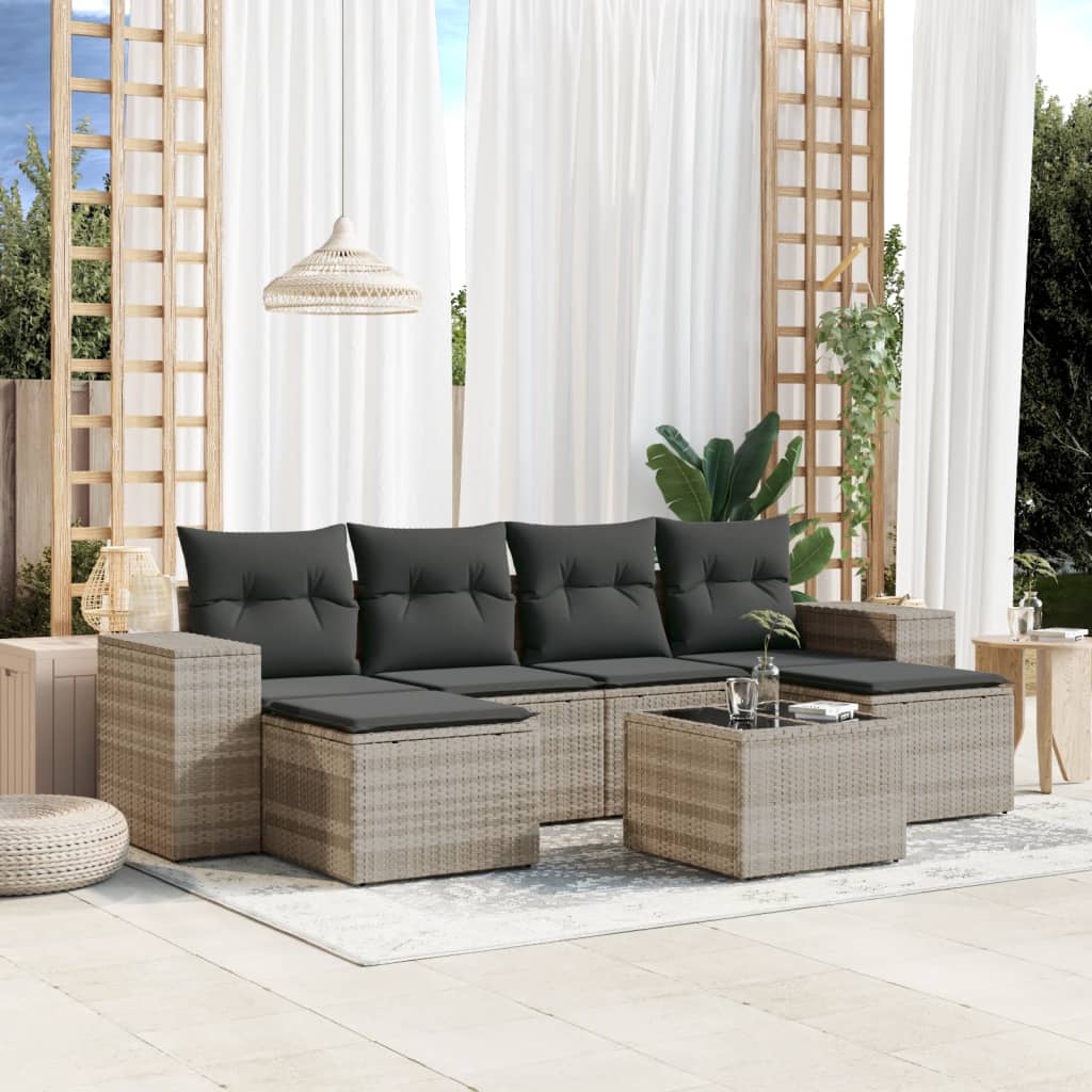 6-tlg. Garten-Sofagarnitur mit Kissen Schwarz Poly Rattan