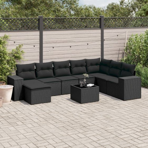 8-tlg. Garten-Sofagarnitur mit Kissen Schwarz Poly Rattan