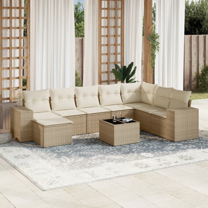 8-tlg. Garten-Sofagarnitur mit Kissen Schwarz Poly Rattan