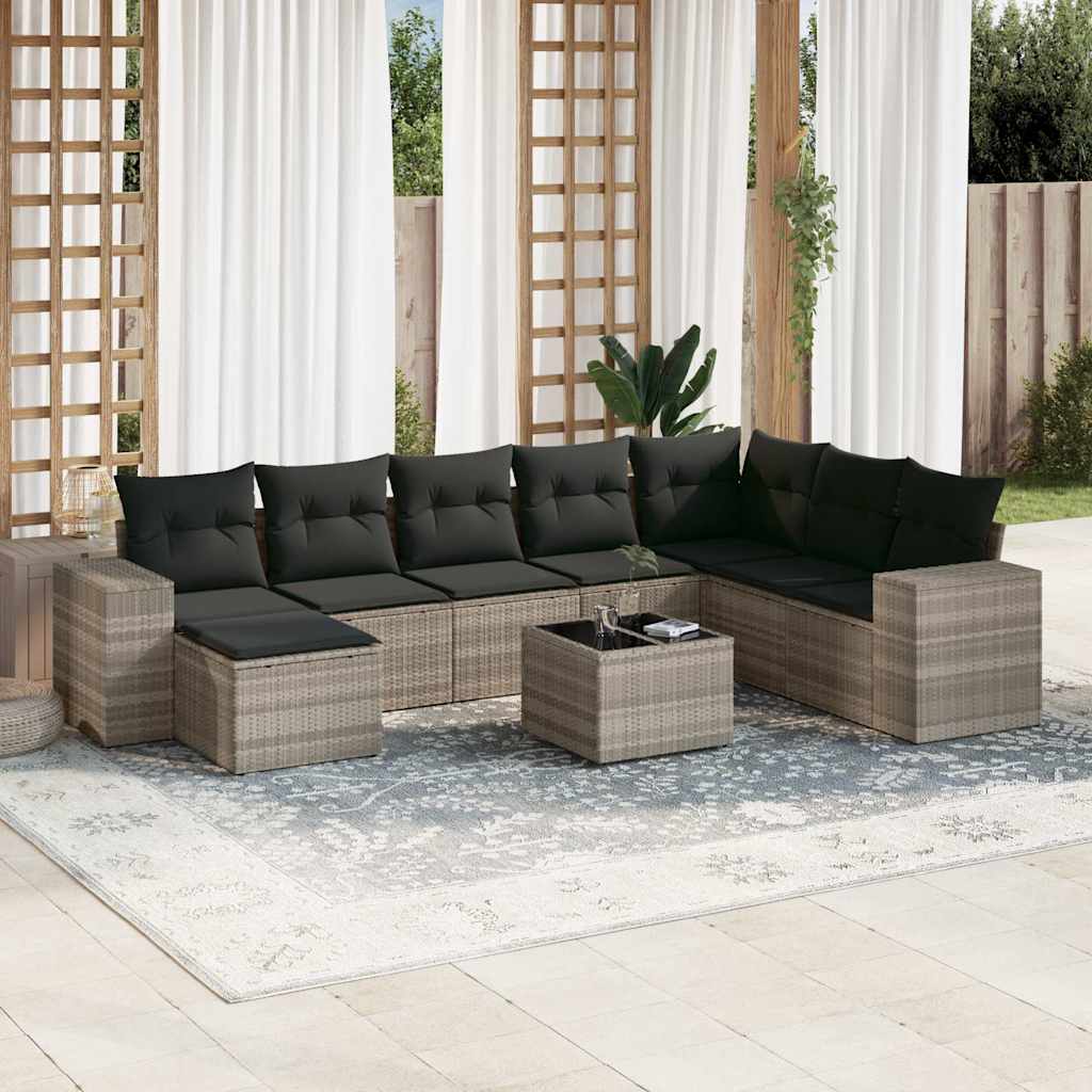 8-tlg. Garten-Sofagarnitur mit Kissen Schwarz Poly Rattan