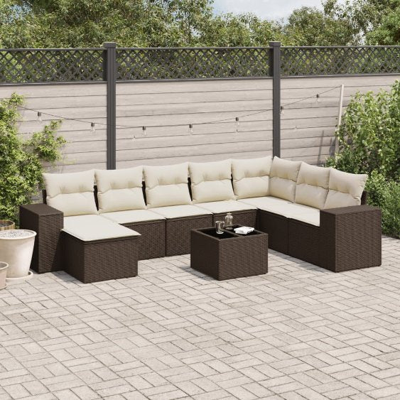 8-tlg. Garten-Sofagarnitur mit Kissen Schwarz Poly Rattan
