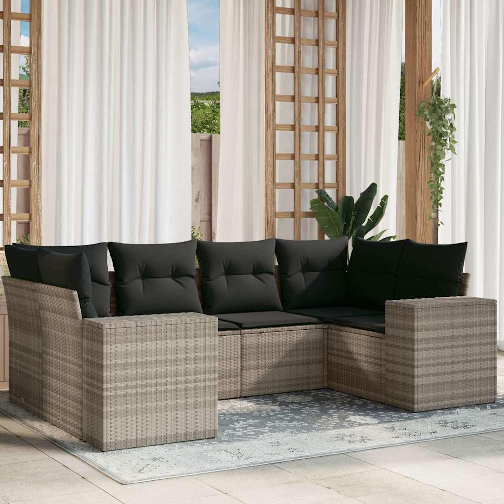 6-tlg. Garten-Sofagarnitur mit Kissen Schwarz Poly Rattan