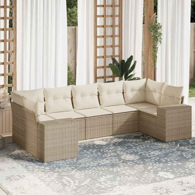 7-tlg. Garten-Sofagarnitur mit Kissen Schwarz Poly Rattan