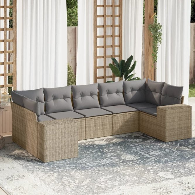 7-tlg. Garten-Sofagarnitur mit Kissen Schwarz Poly Rattan