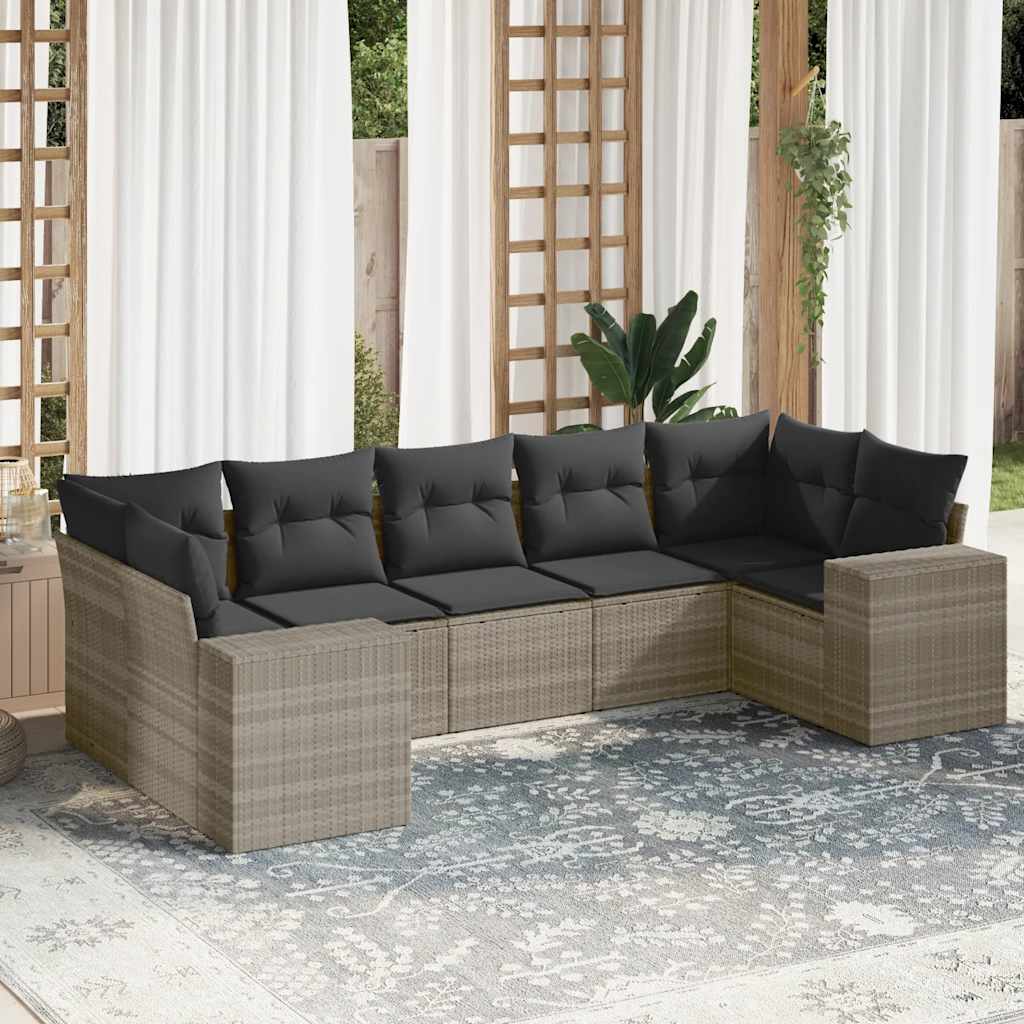 7-tlg. Garten-Sofagarnitur mit Kissen Schwarz Poly Rattan