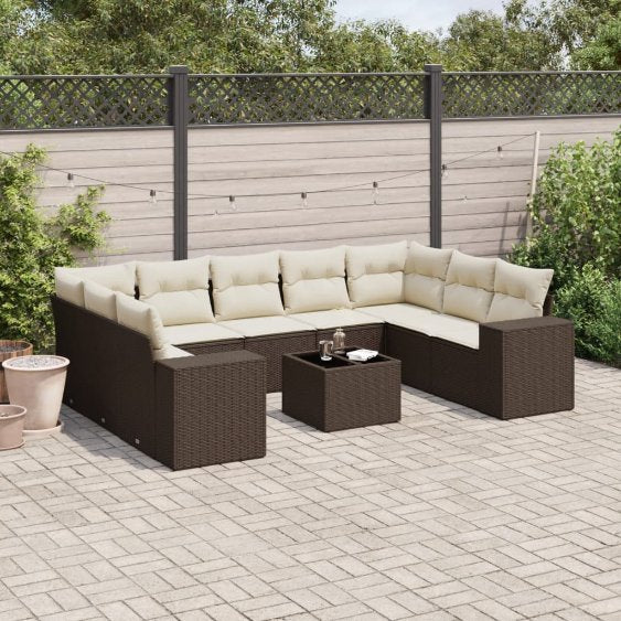 9-tlg. Garten-Sofagarnitur mit Kissen Schwarz Poly Rattan