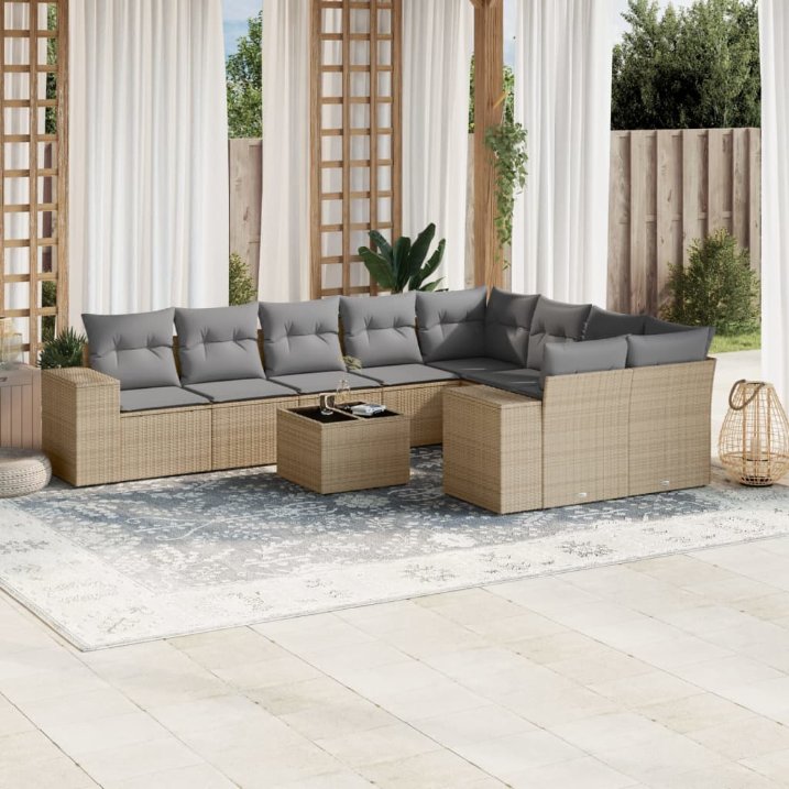 9-tlg. Garten-Sofagarnitur mit Kissen Schwarz Poly Rattan