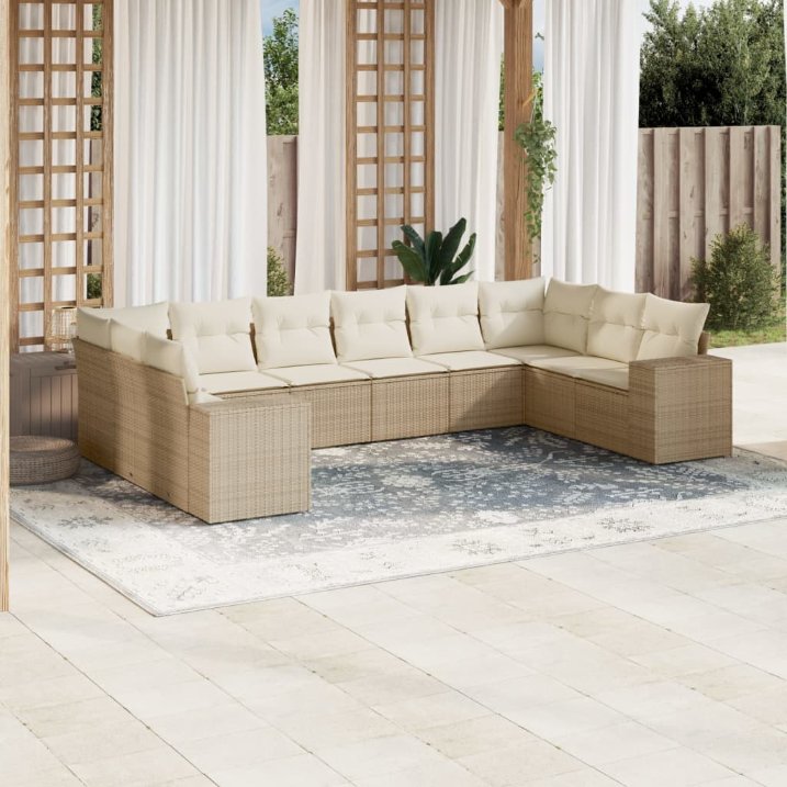 vidaXL 10-tlg. Garten-Sofagarnitur mit Kissen Schwarz Poly Rattan