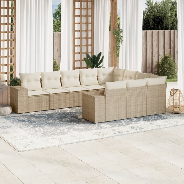 vidaXL 10-tlg. Garten-Sofagarnitur mit Kissen Schwarz Poly Rattan