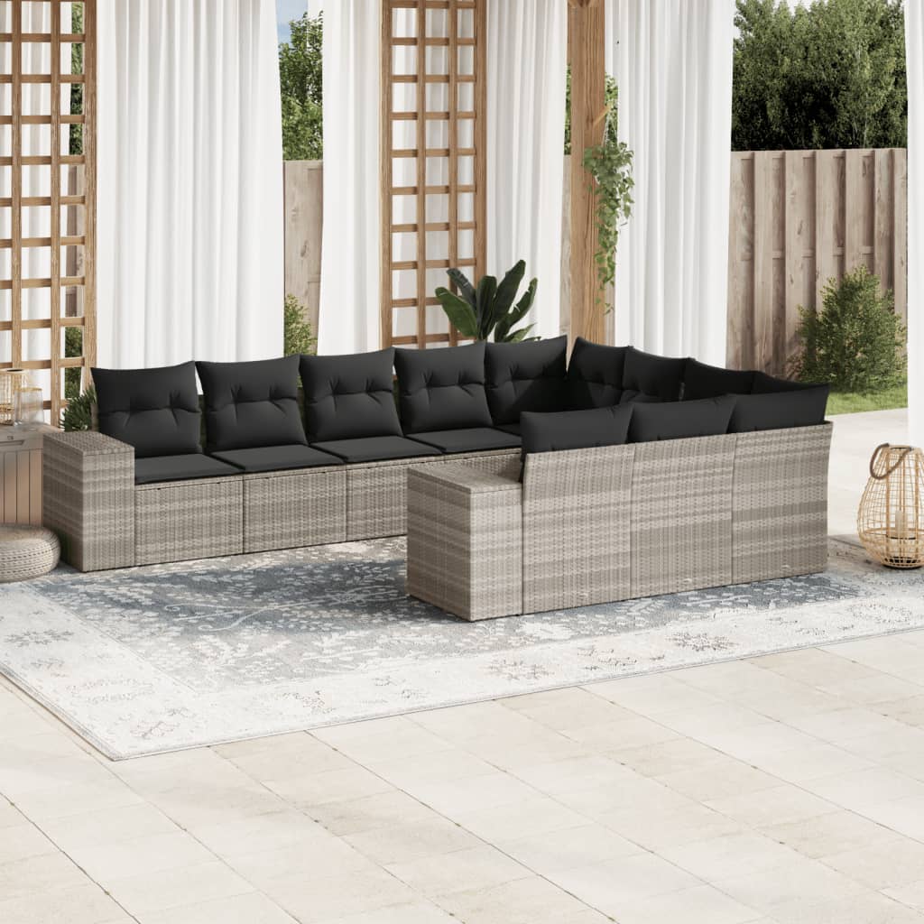vidaXL 10-tlg. Garten-Sofagarnitur mit Kissen Schwarz Poly Rattan