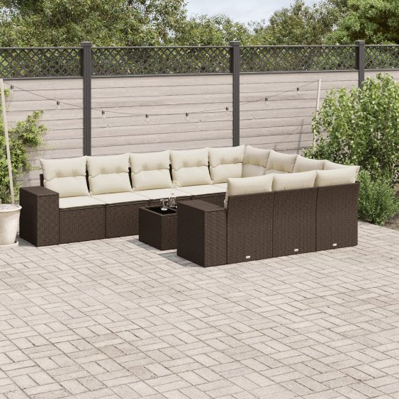 vidaXL 10-tlg. Garten-Sofagarnitur mit Kissen Schwarz Poly Rattan