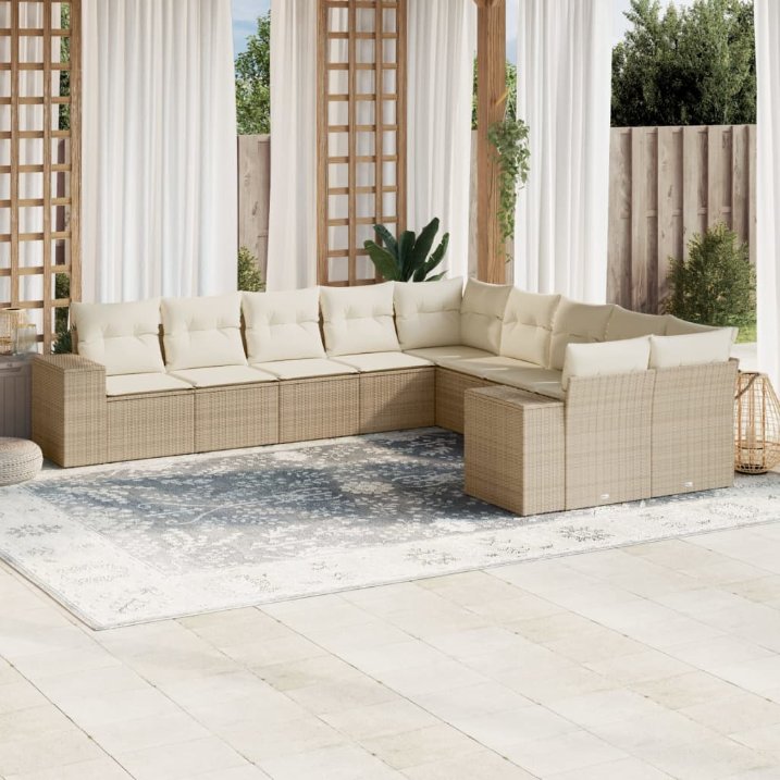 vidaXL 10-tlg. Garten-Sofagarnitur mit Kissen Schwarz Poly Rattan