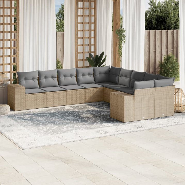 vidaXL 10-tlg. Garten-Sofagarnitur mit Kissen Schwarz Poly Rattan
