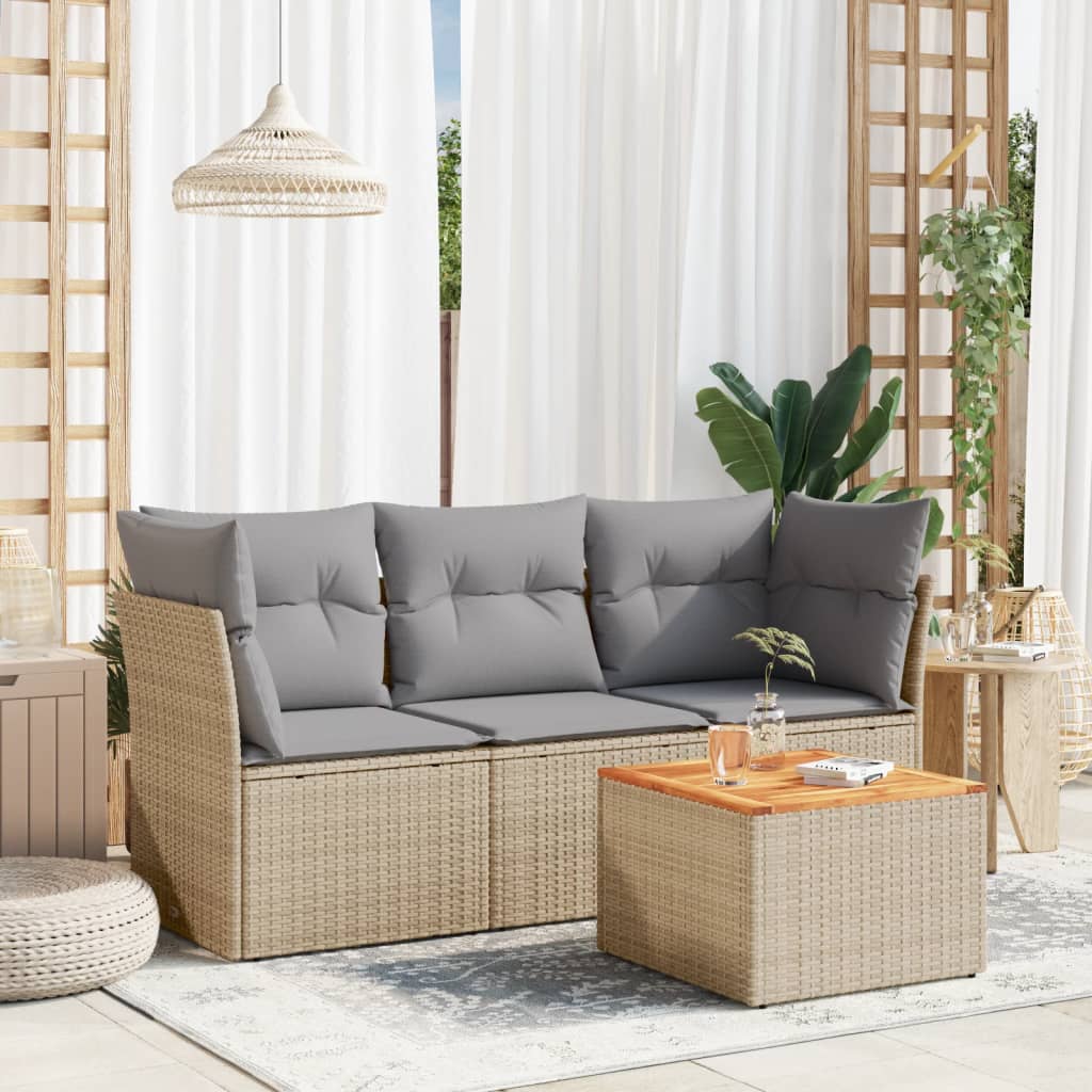 4-tlg. Garten-Sofagarnitur mit Kissen Schwarz Poly Rattan