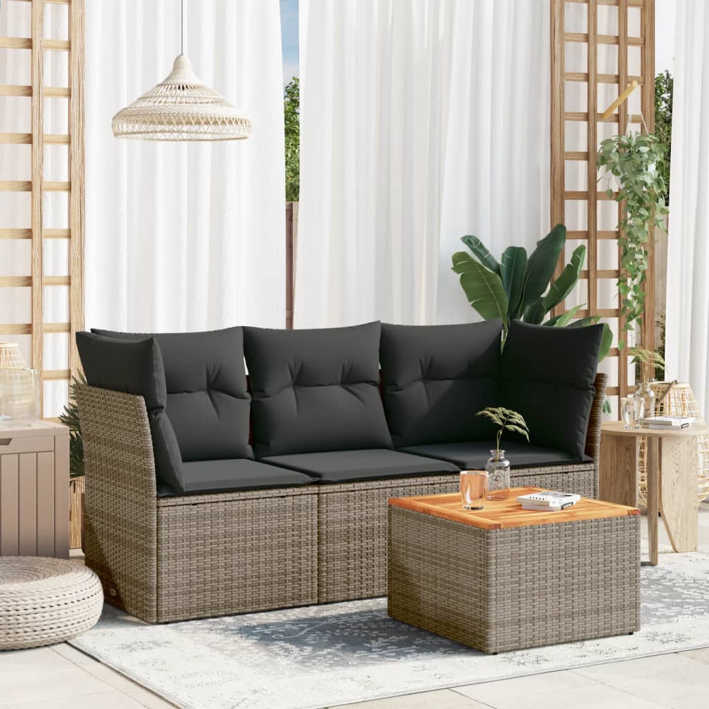 4-tlg. Garten-Sofagarnitur mit Kissen Schwarz Poly Rattan