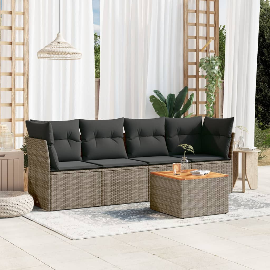 5-tlg. Garten-Sofagarnitur mit Kissen Schwarz Poly Rattan
