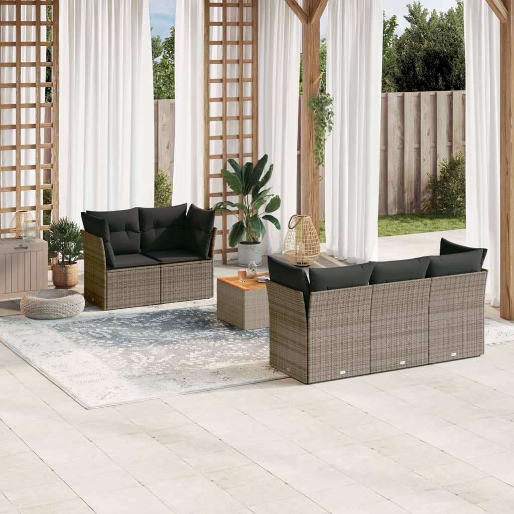 6-tlg. Garten-Sofagarnitur mit Kissen Schwarz Poly Rattan