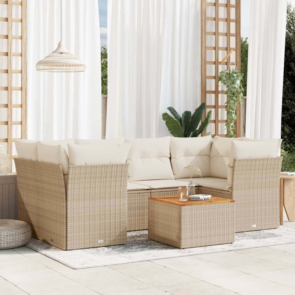 7-tlg. Garten-Sofagarnitur mit Kissen Schwarz Poly Rattan