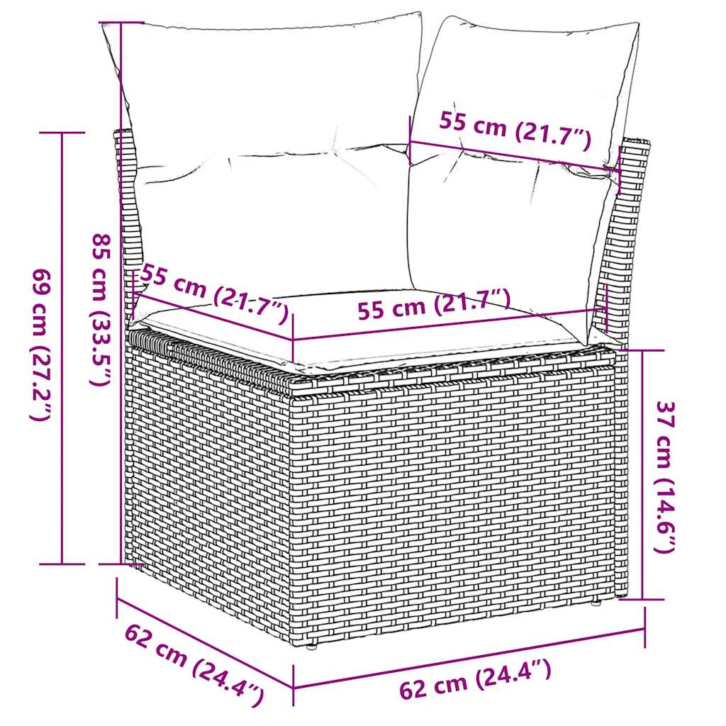 7-tlg. Garten-Sofagarnitur mit Kissen Grau Poly Rattan