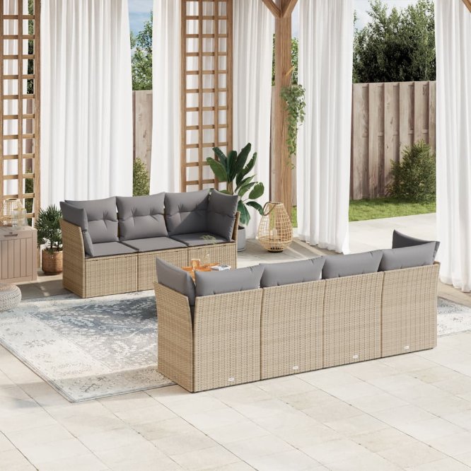 8-tlg. Garten-Sofagarnitur mit Kissen Schwarz Poly Rattan