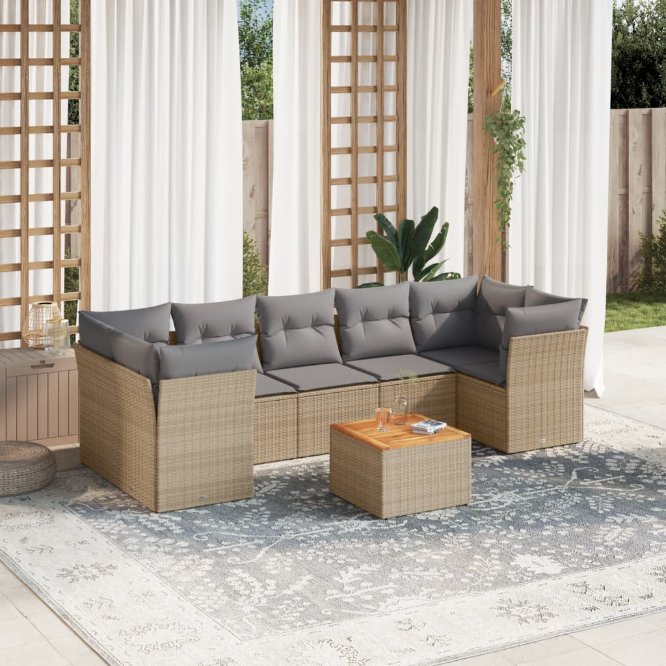 8-tlg. Garten-Sofagarnitur mit Kissen Schwarz Poly Rattan