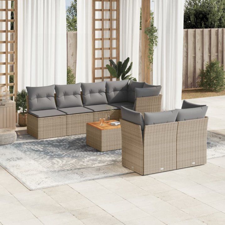 8-tlg. Garten-Sofagarnitur mit Kissen Schwarz Poly Rattan