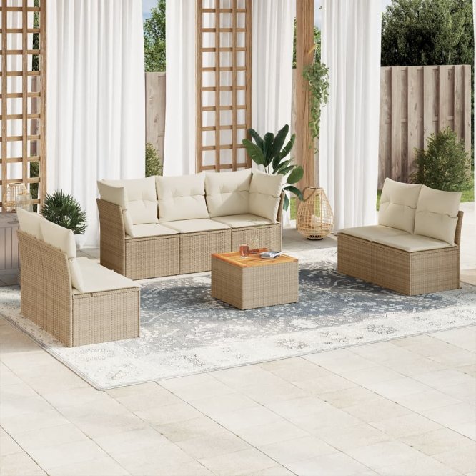 8-tlg. Garten-Sofagarnitur mit Kissen Schwarz Poly Rattan